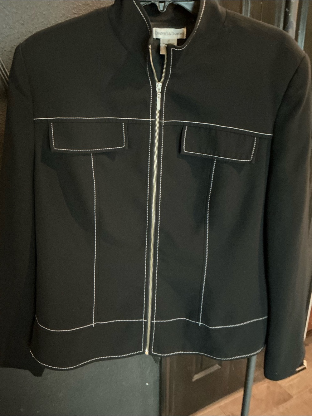 🔥 Drapers & Damons Black Full Zip Contrast Stitch Career Jacket Blazer 16